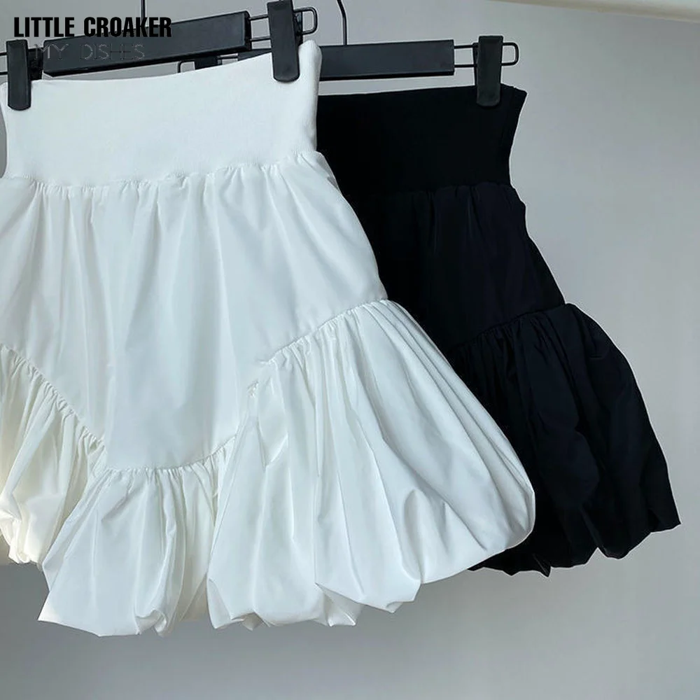 2023 Ladies Summer Fashion White Black Mini Skirts Ruffles High Waist Holiday Style Kawaii Skirt Skater Clothes