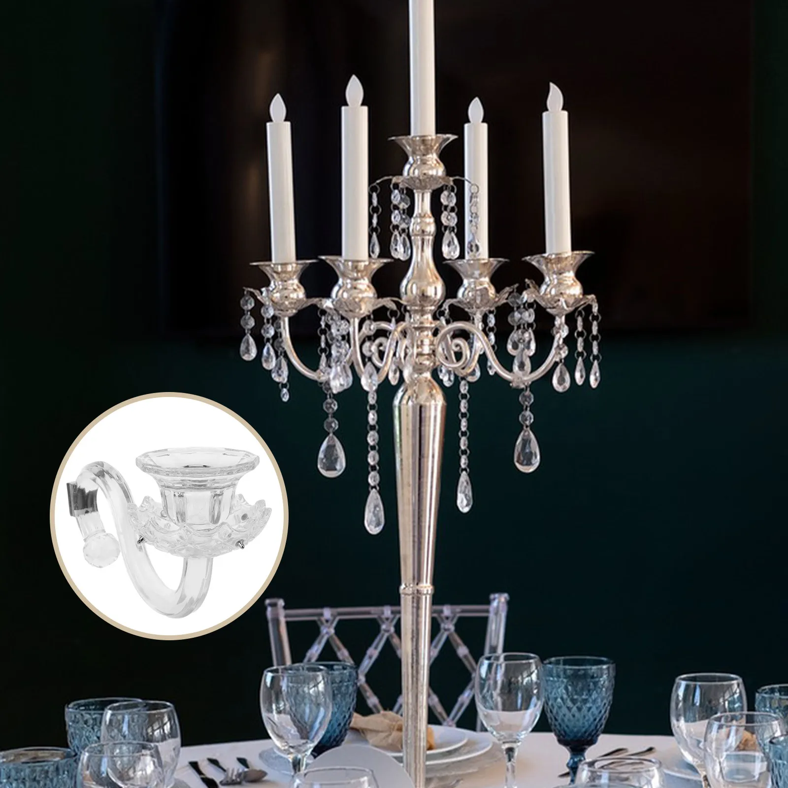 Glass Crystal Candelabra Arm Replacement European Style Multi-Arm Candlestick Parts for Repair Vintage Candelabra Decorative
