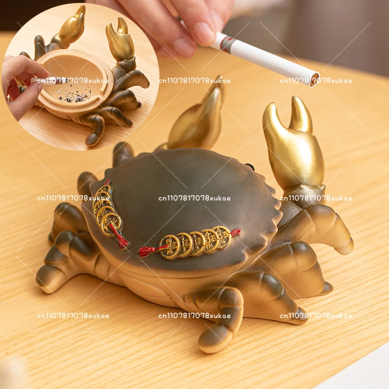 Cinzeiro criativo de caranguejo da sorte com capa anti-mosca cinza casa sala de estar escritório bonito ornamento decorativo engraçado