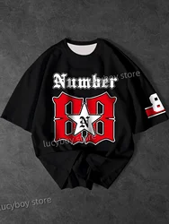 Mens Letters NUMBER 88 Print T-Shirt Man Short Sleeve Sportwear Football sportT-Shirt Vintage Oversize Striped Tees Men Clothes