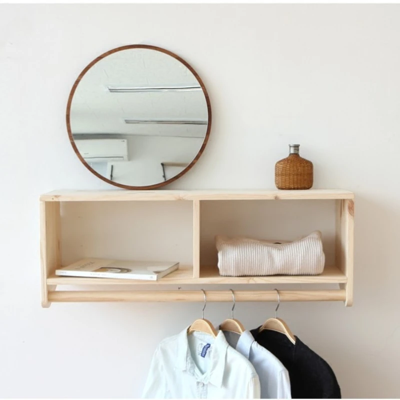 Solid Wood Wall Mounted Coat Rack, Double Layer Clothes Hanger for Living Room, Entryway Storage Hook & Background Decor