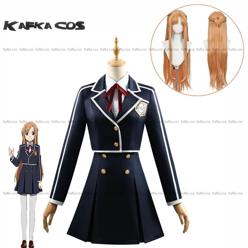 อะนิเมะเกมดาบศิลปะออนไลน์ Yuuki Asuna คอสเพลย์เครื่องแต่งกายชุดผู้หญิงสีน้ําเงินเข้มเสื้อกระโปรงวิกผมสังเคราะห์ปาร์ตี้ฮาโลวีน