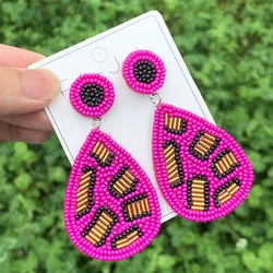 Beaded Leopard Earrings for Women Bohemian Handmade Statement Drop Earring Studs Holiday Jewelry Gifts