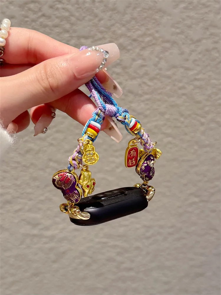 

Money making gourd doll braided strap suitable for use Xiaomi Band 8Pro/9Pro，For Mi band 3/4/5/6/7，8/8NFC/9/9NFC/10/10NFC，For Re