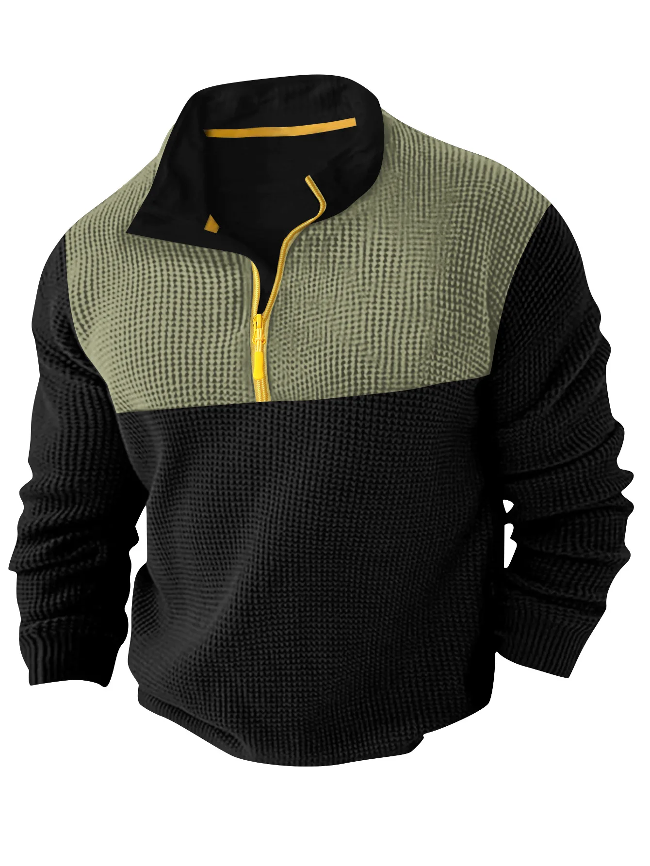 

2026 New Men's Pullover ﻿Patchwork Spring Autumn Fabric Men's Casual Long Sleeve Solid Color Half Zip Stand Collar T-shirt Top