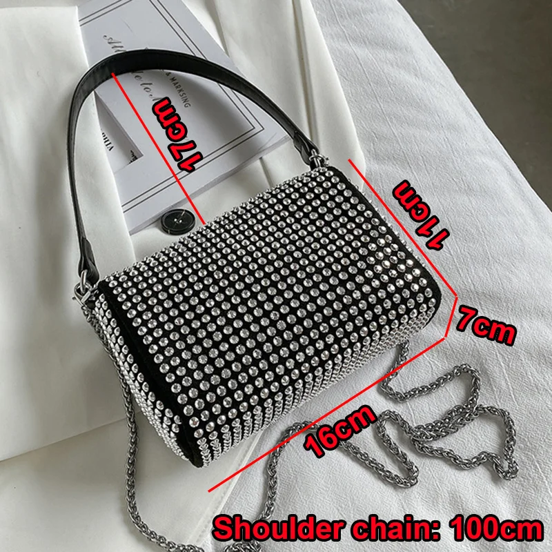 Fashion Women Rhinestone PU Handbag Simple Chain Shoulder Bag