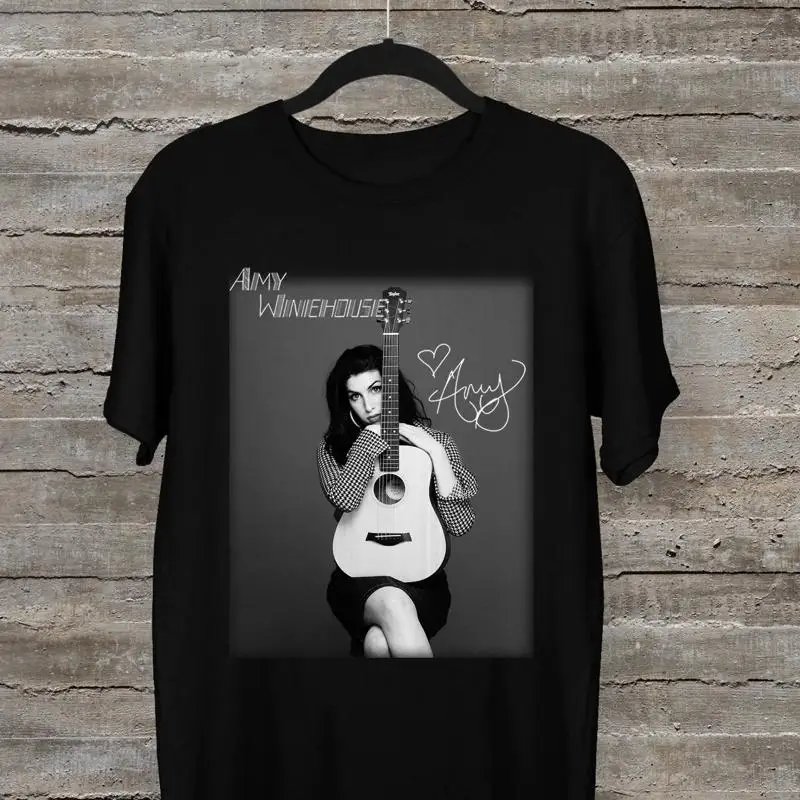 Amy Winehouse Guitar Blue Ink Autograph T-Shirt