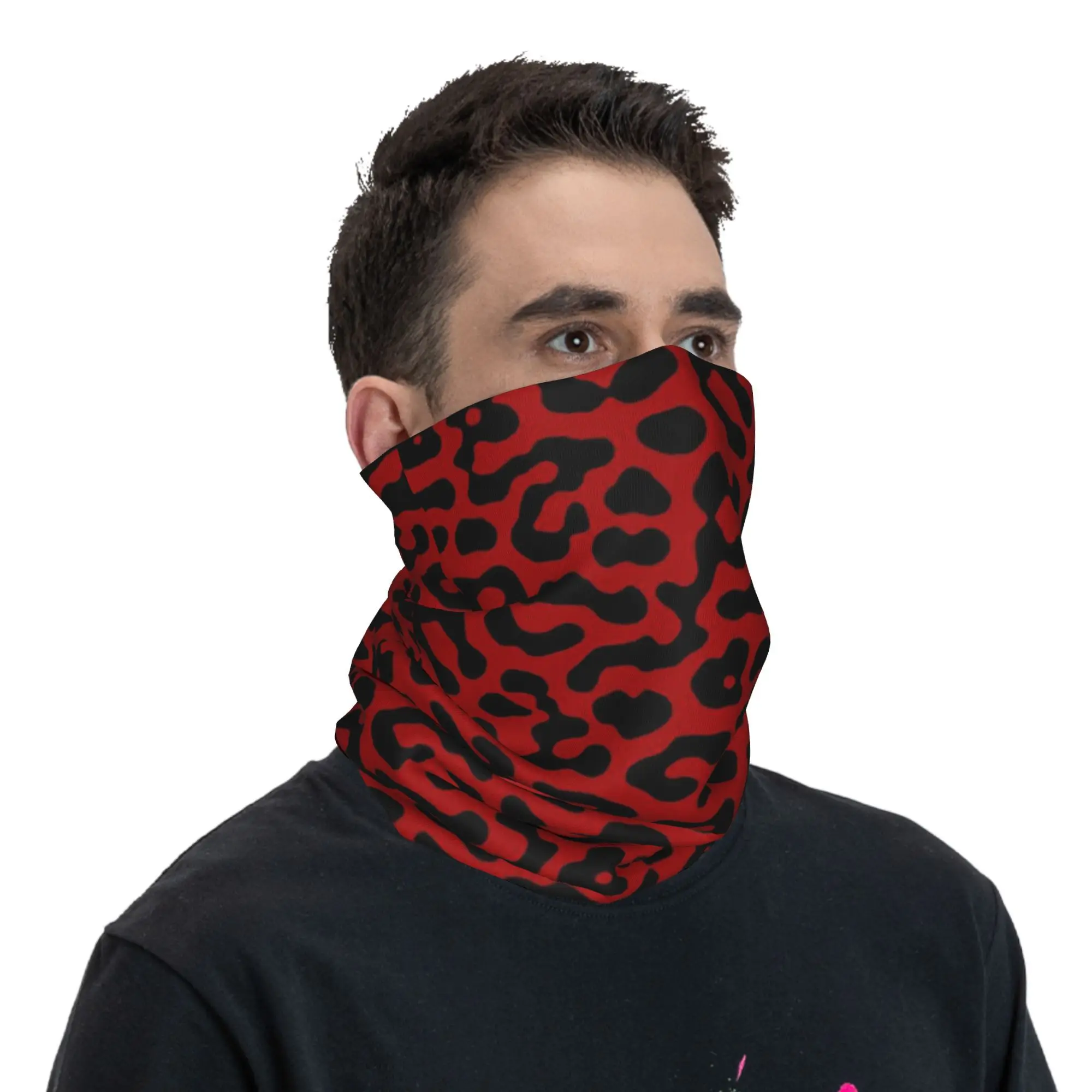 Rose Red Leopard Pattern Bandana Neck Gaiter Printed Wrap Scarf Multifunction Cycling Scarf Riding Unisex Adult All Season