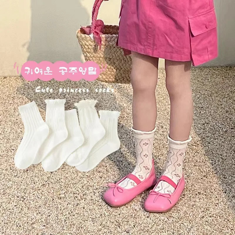 

5 Pairs/lot Girls Summer Breathable Mesh Short Socks Baby Lolita Lace Thin Cotton Sock Kids Children Cute White Flower Hosiery