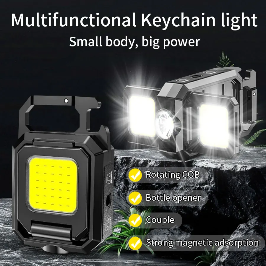 

Mini COB Keychain Flashlight Foldable 3 Side Emergency Working Lights Bottle Opener Flashlight For Outdoor Camping Work Lighting