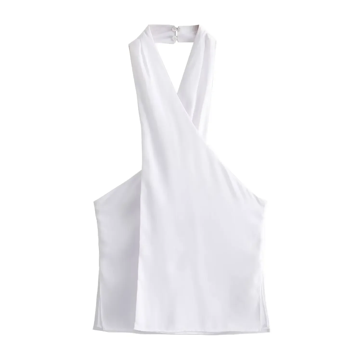 Women's Summer New Fashion Short Slim Fit Cross Hanging Neck Top Retro Sleeveless Open Back Women's Tank Top Chic Top