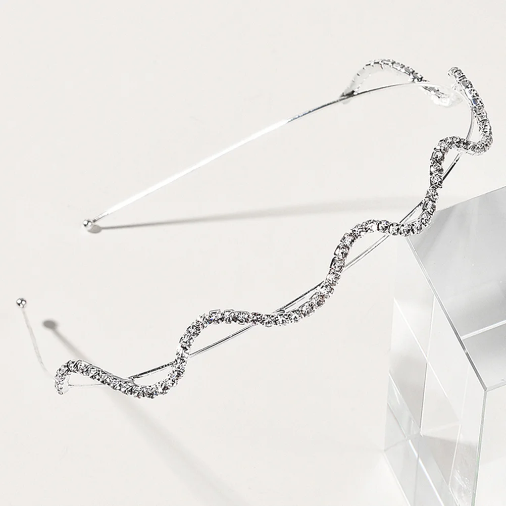 

Rhinestone Headband Wavy Band For Women Bridal Wedding Headdress Party Accessory Smooth Hair Loop Alloy Design Hair Styling Tool