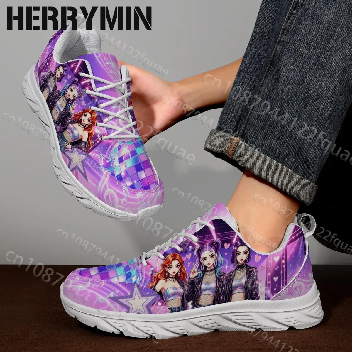 Back To School Season Purple Stage Girl Band Graphic Print Parent Child Shoes Women Girls Outdoor Trend Shoes