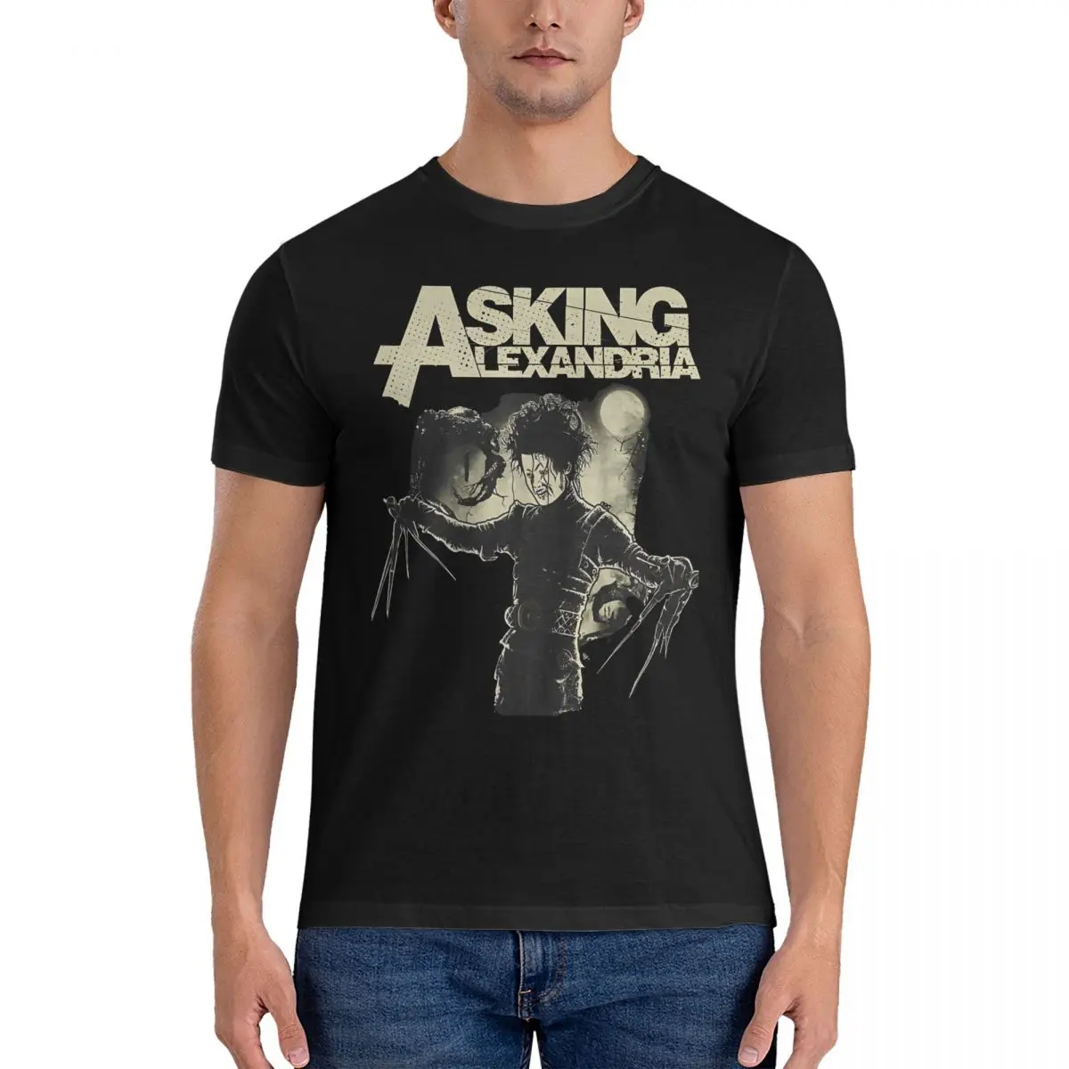 Scissor Guy Men's T Shirts Asking Alexandria Leisure Tee Shirt Short Sleeve Crewneck T-Shirts Pure Cotton Gift Idea Clothes