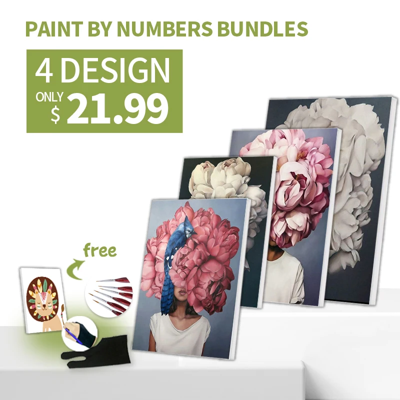 

RUOPOTY 4pc/lot DIY Painting By Number 40x50cm Shop in Bundle Flower Women Figure Home Decor Picture By Number Crafts