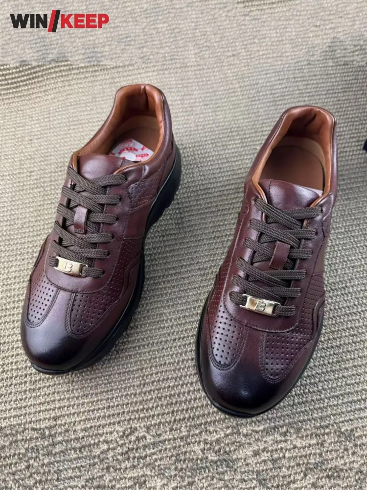 

Retro Design Mens Lace Up Real Leather Breathable Comfortable Platform Running Trainers Handmade Sport Shoes Jogging Sneakers