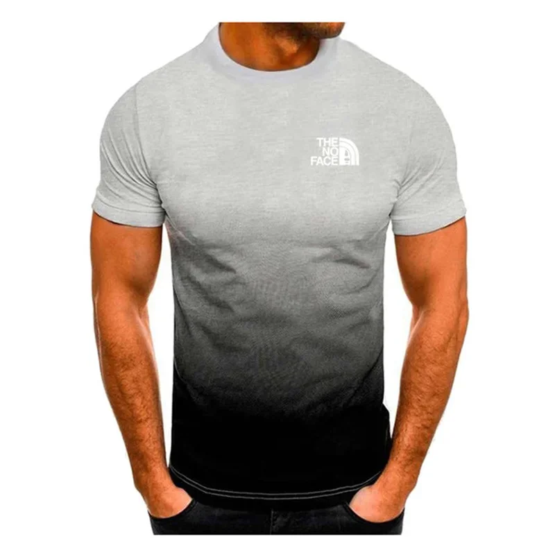 Fashion New Men's Olive Green Gradient T Shirt Mountain Letter Graphic Short Sleeve Casual Workout Tee Trend Streetwear Tops