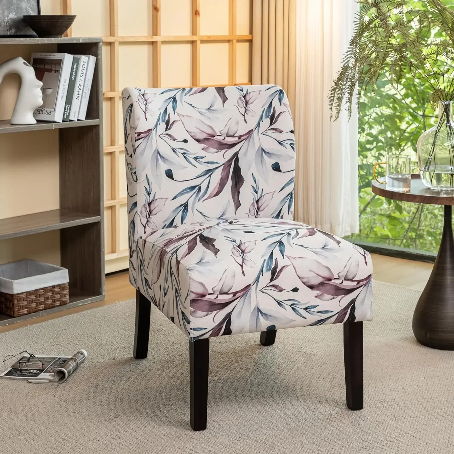 Capa Print Fabric Armless Contemporary Accent Chair, Purple Floral chairs living room  accent chairs   pink desk chair  nordic