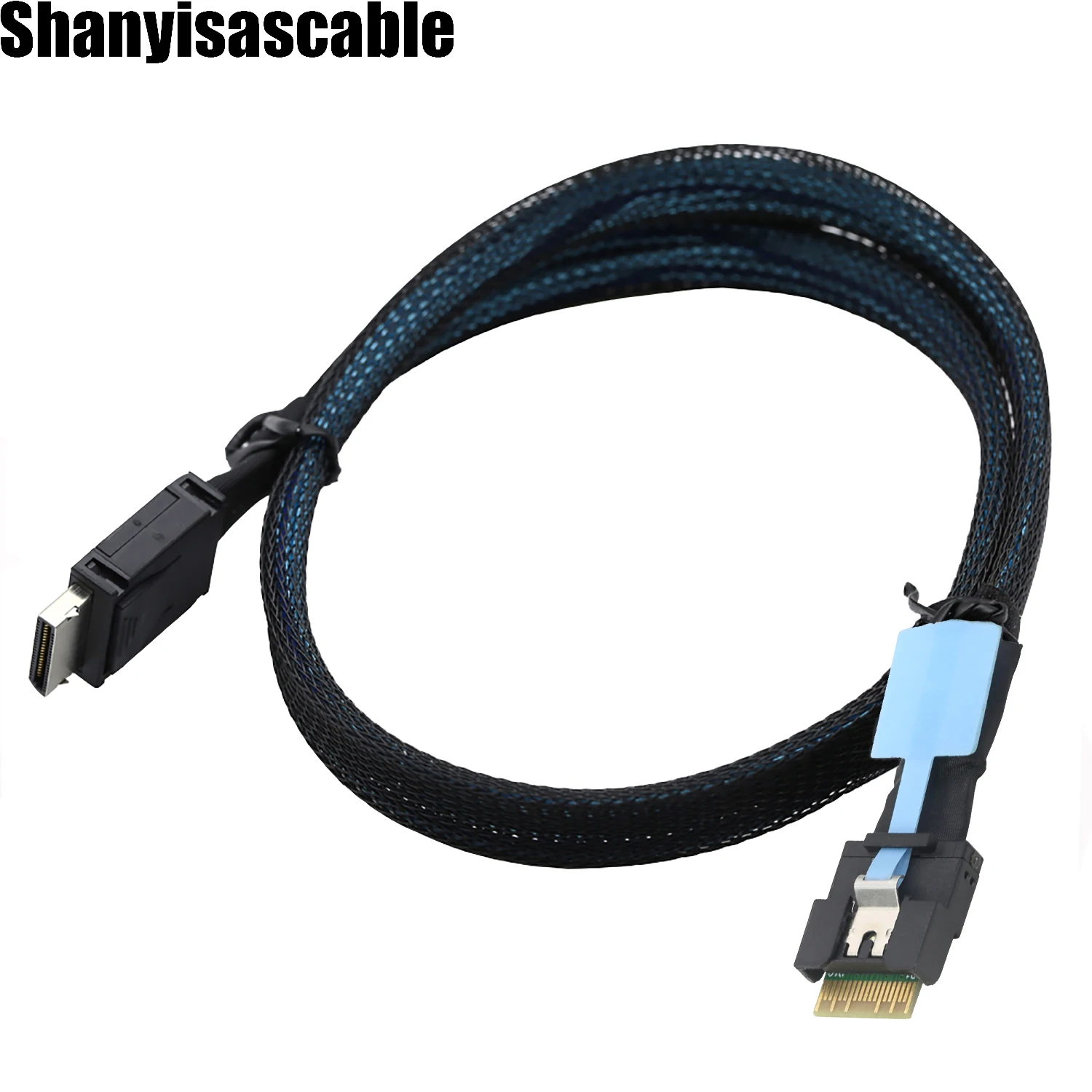 

PCIE Oculink SFF 8611 4I 42P male to Slimline SAS SFF-8654 4I 38P Anti-deflection belt pull High-speed Server Cable
