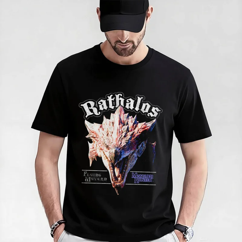 

Rathalos Flying 0316 Monster hunter world gift t shirt for men Cartoon Video game MHW Graphic Tee Y2K Clothes All size tops