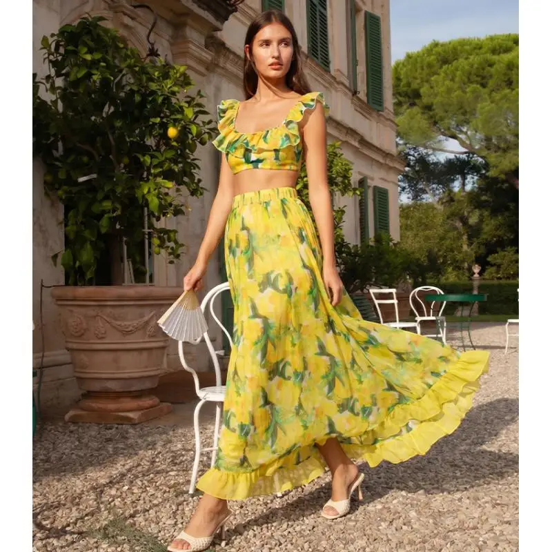 Flaxmaker Summer Bikini Sets And Skirt 2026 Women Multiple Ways to Style Ruffle Swimsuit set(s) Ladies Biquini conjunto de
