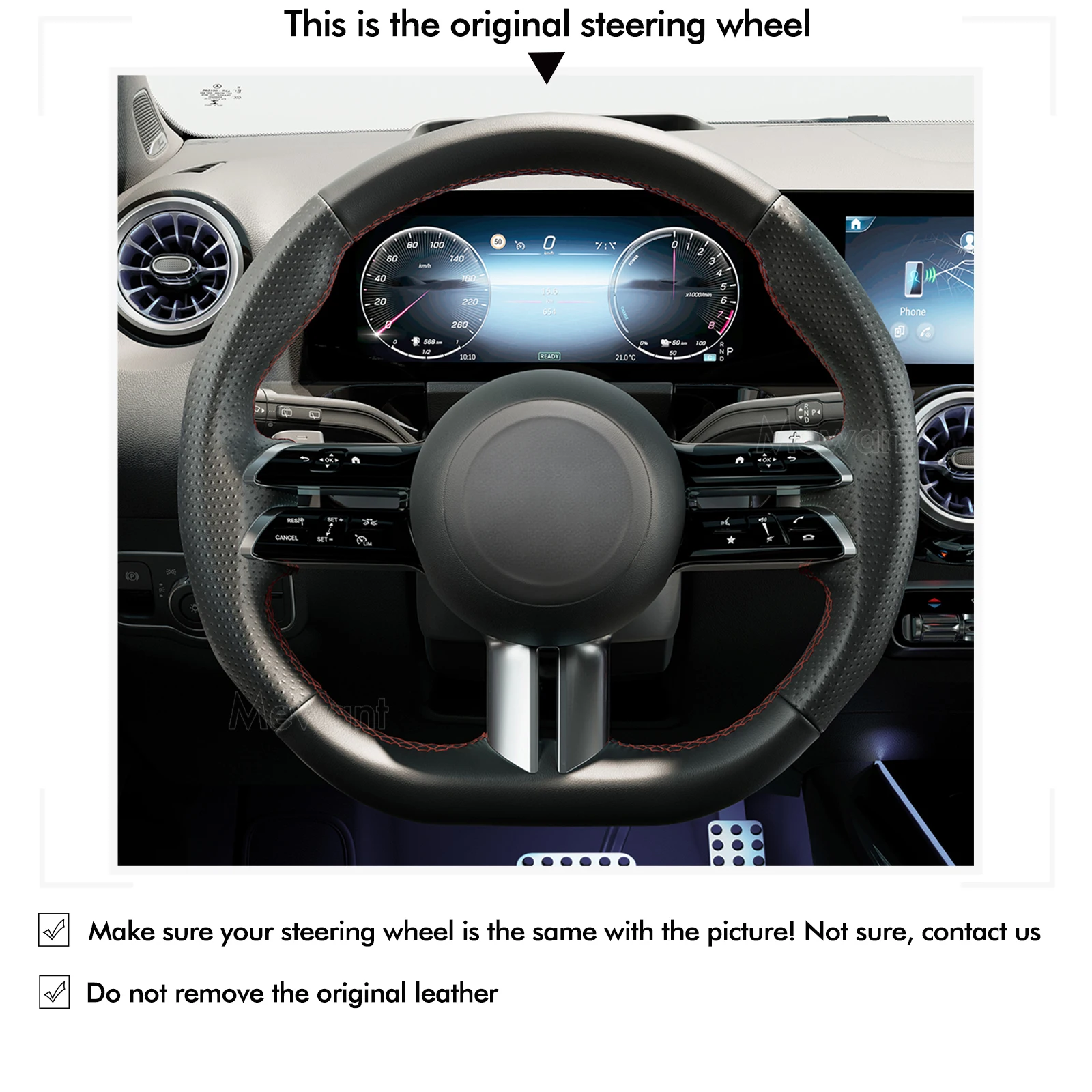 غطاء عجلة القيادة من الجلد الاصطناعي الأسود القابل للتخصيص من Mewant لسيارة Mercedes-Benz AMG C CLA CLE CLS E EQB EQS GLA GLB GLC GLE #2