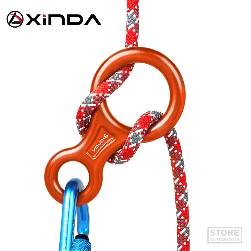 XINDA Rock Climbing 8-Shape Eight Ring Abseiling Device 45KN Descender Belay Rappelling Carabiner Outdoor Downhill Descent Kit