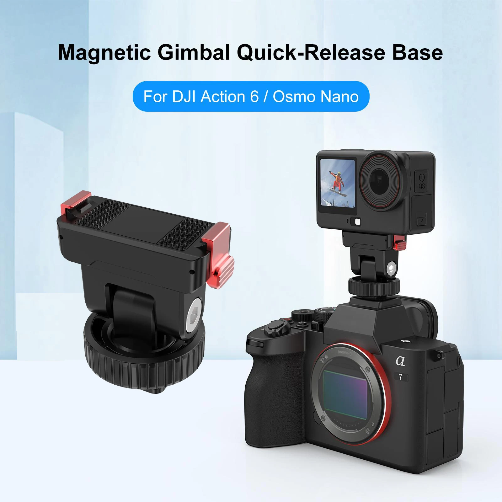 PULUZ for DJI Osmo Action 6 / Nano / 360 II Plastic Magnetic Base Quick-Release Mount with 1/4-inch Screw Hole & Cold Shoe Port