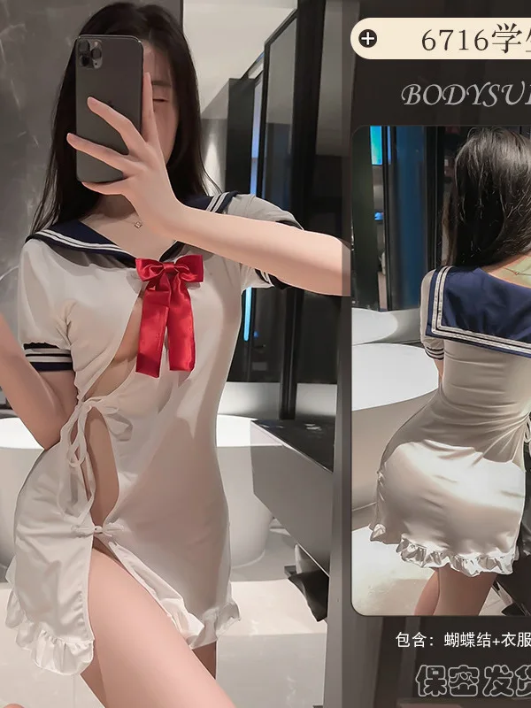 T Shirt Mini Dress Lingerie Sexy Hollow Out Student Sailor Cosplay Uniform Dress Elegant Fashion 2023 New Tops Y8BZ