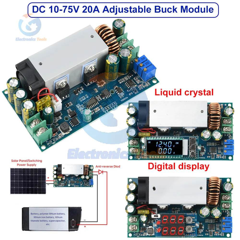 

10-75V 20A Adjustable Buck Module Step Down Module MPPT Solar Charging Constant Voltage Current Charge Module Voltage Regulator