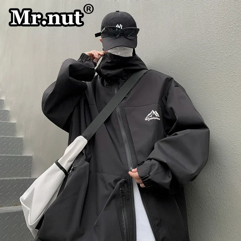 Mr.nut 8XL Waterproof Jacket Men\'s 2024 Autumn Plus Size Outdoor Jackets Diagonal Zipper Stylish Tooling Overcoat New Clothing