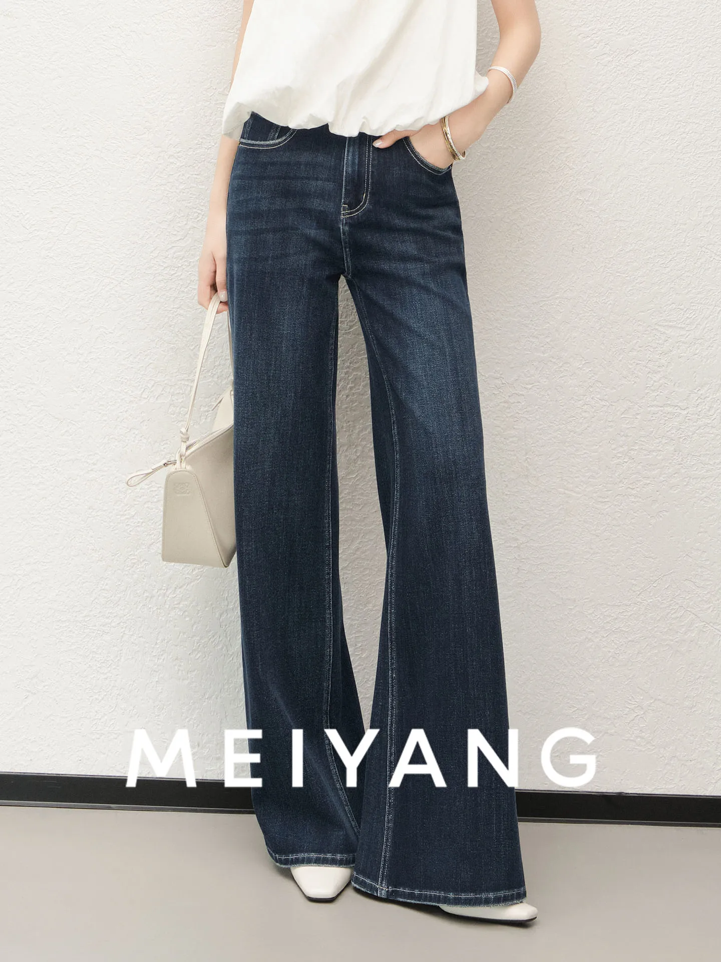 

Джинсы Meiyang Blue Face с высокой талией, свободного кроя, из эластичного денима (4-way stretch), повседневные, с эффектом потертости, весенняя коллекция, женская мода