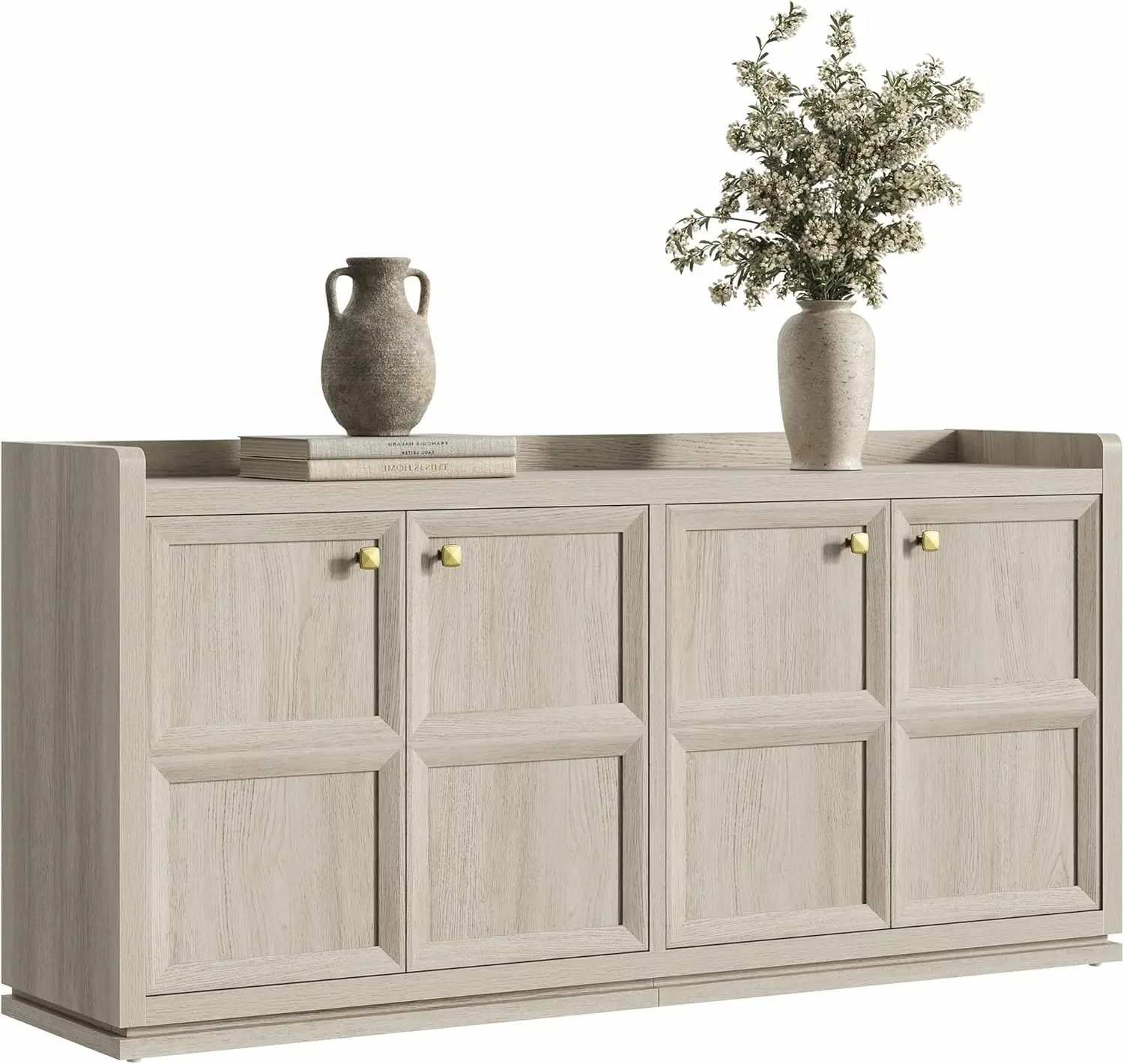 

Buffet Cabinet with Storage -Accent Storage Cabinet with 4 Doors & Shelves 61.7"Wide Sideboard Credenza Buffet Table, White Oak