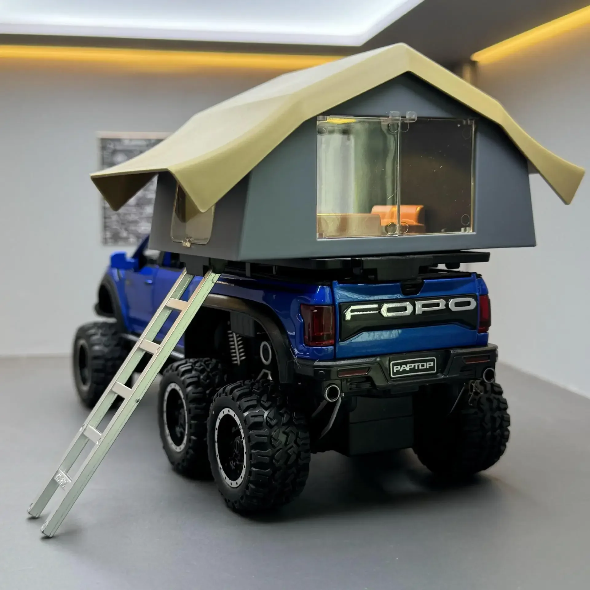 1:24 Ford Raptor F150 Camping RV Off Road Pickup Truck Alloy Metal Diecast Model Car Sound & Light Series Toys Gifts For Kids