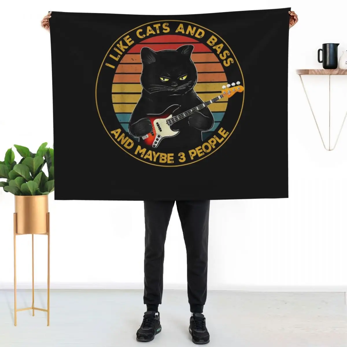 

I Like Cats And Bass And Maybe 3 People Throw Blanket Foldable Soft Warm Blanket for Outdoor Use