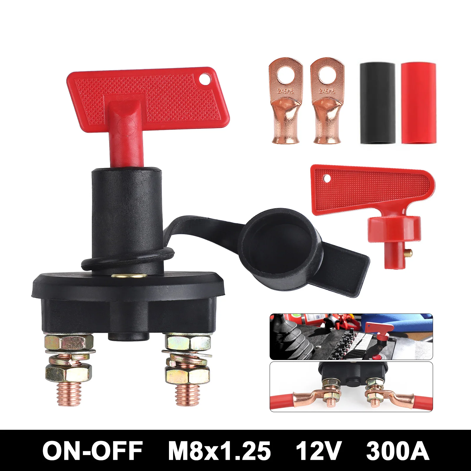 

12V Battery Disconnect Switch 300A Battery Master Isolator Cut Off Power Kill Switch with 2 Keys for Car Boat Rv Atv Auto Truck