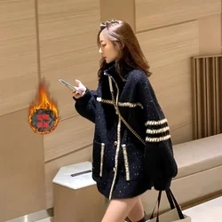 Xiaoxiangfeng cappotto di lana addensato per le donne all'inizio dell'autunno 2024 versione coreana temperamento leggero maturo manica allentata Top in cotone