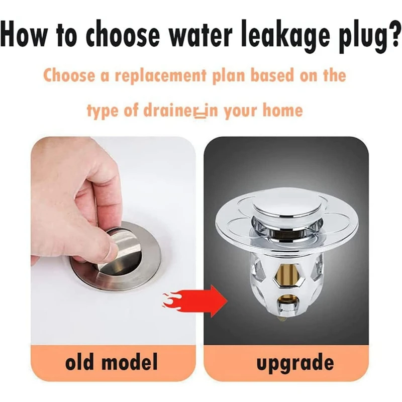 AB15-Stainless Steel, Rebound Core Push Type Sink Plug, Universal -Up Drain Strainer With Anti Clogging Sieve 34-40 Mm