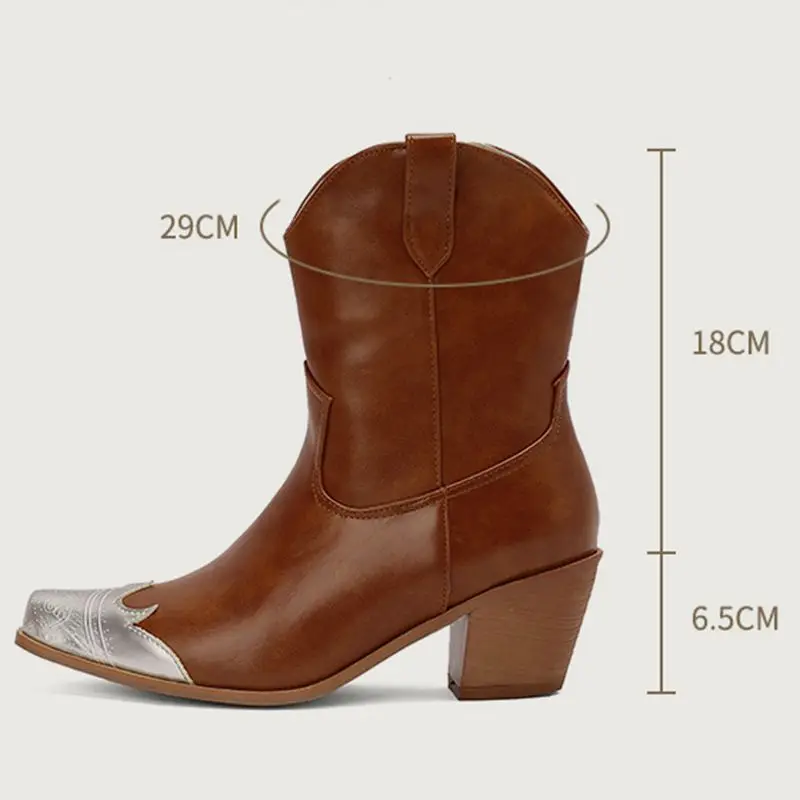 

ORCHA LISA Women's Western Ankle Boots Square Toe 6.5cm Block Heel Slip On Mixed Color Large Size 47-48 Leisure Daily Cowboy