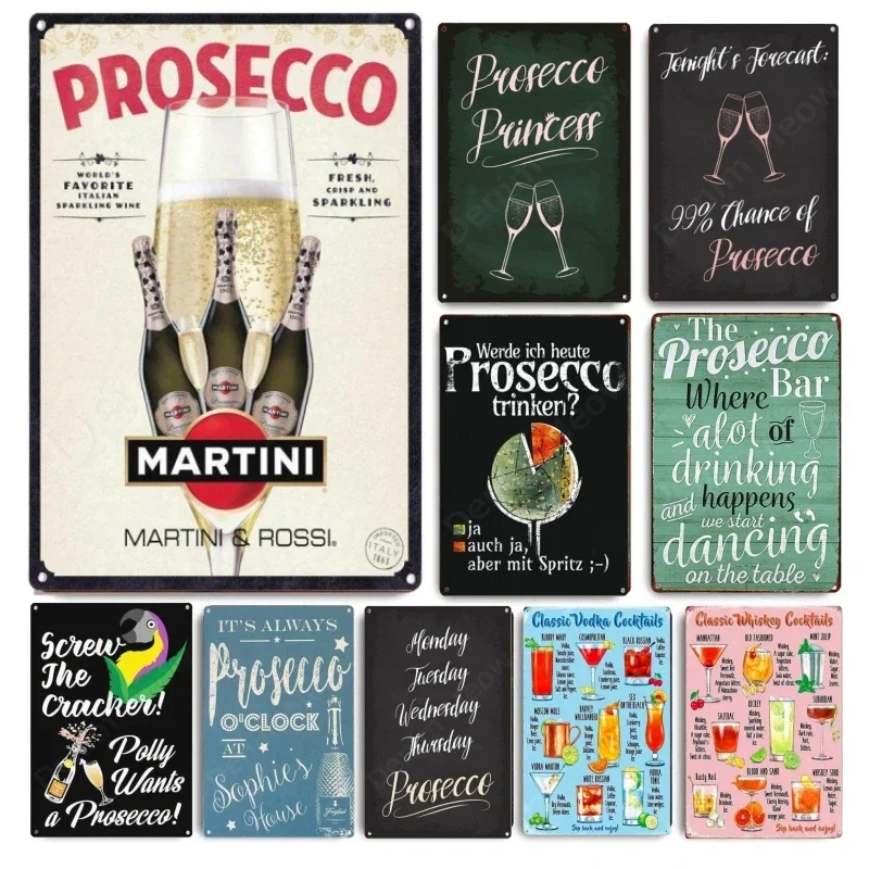 Póster Vintage de Prosecco, carteles de Metal de estaño para cócteles, decoración de Bar y Pub, decoración artística de pared de princesa Prosecco