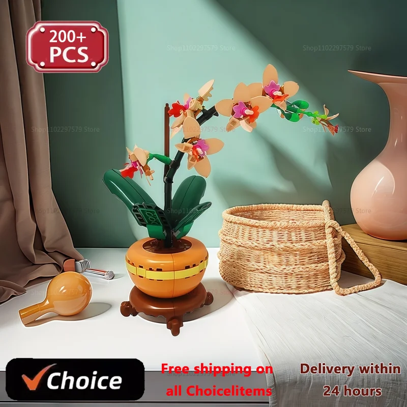 

200+PCS Mini Orchid Artificial Flower Bouquet 10343 Potted Plants Building Blocks Brick MOC DIY Craft Toys Gift For Girls Kids