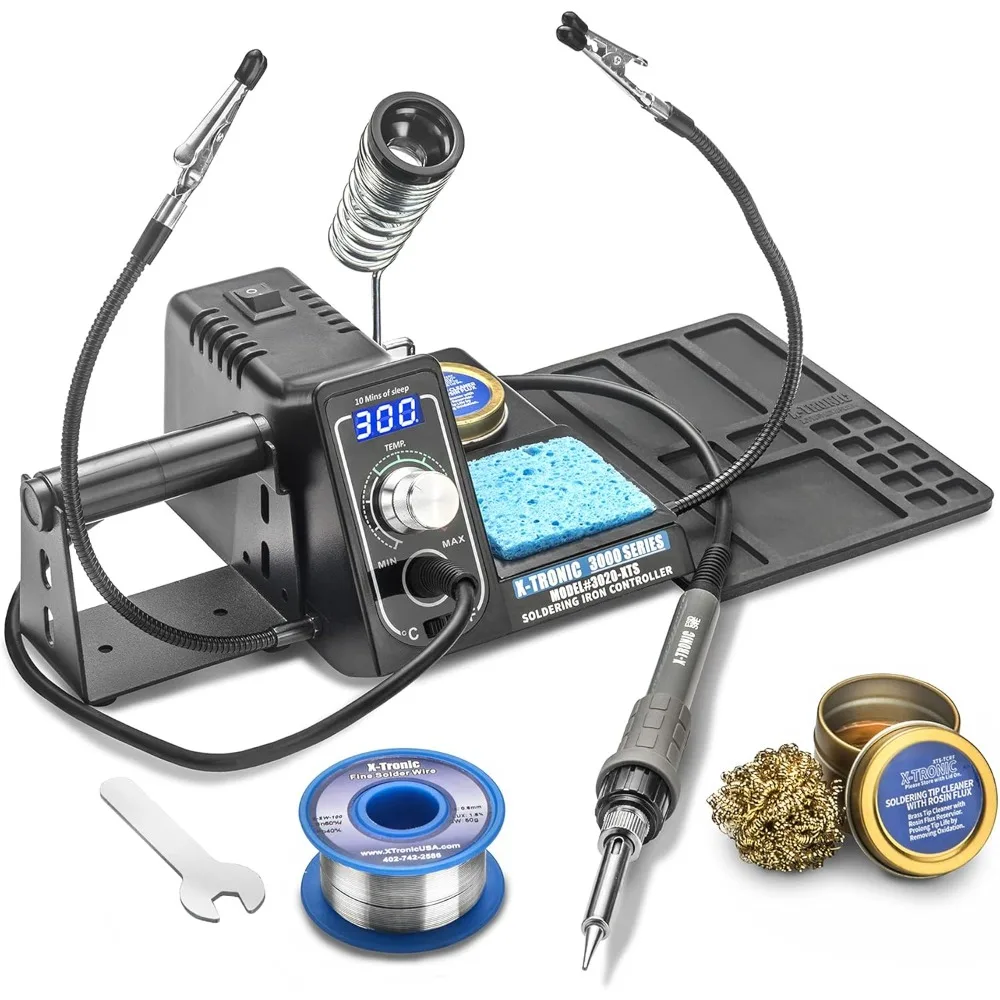 

US Shipping 3020-XTS 75W LED Soldering Iron Station with Helping Hands Solder Roll Brass Sponge