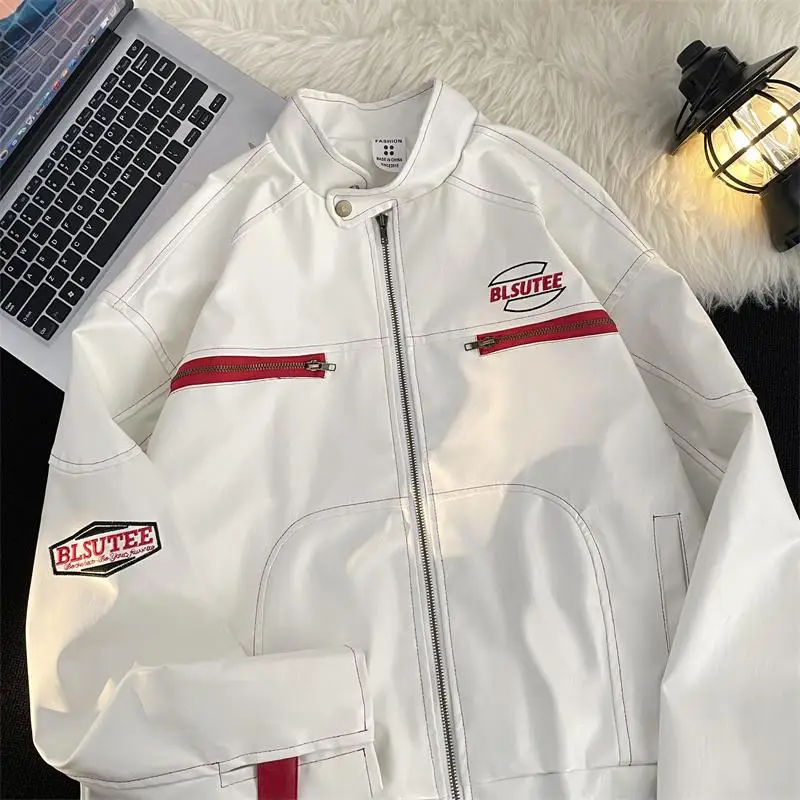 

American Sle Motorcycle Leather Jaet Streetwear Embroidery Spor Casual High Street Jaet for Men Autumn Long Sve