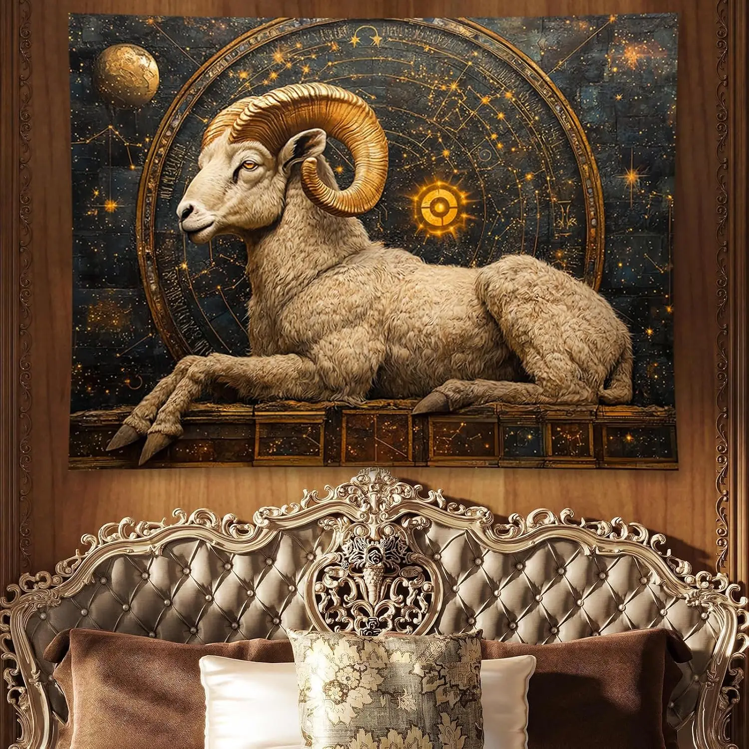 Celestial Zodiac Ram Constellation Tapestry Cosmic Astrology Wall Art Hanging Decor Premium Sheep Cosmic Night Sky Decor