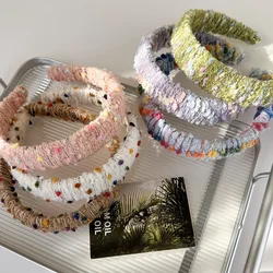 Winter Fashion Knitting Weaving Wide Headbands Contrasting Color Plush Hairbands for Women Girls Temperament Sweet Hair Hoop New