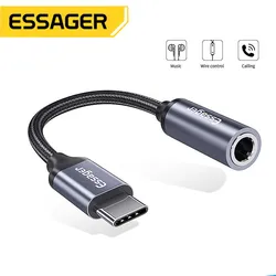 Essager 헤드폰 헤드셋용 USB C타입-3.5mm 잭 암 어댑터, 샤오미 삼성 화웨이용 Aux 오디오 케이블, C타입-3.5mm