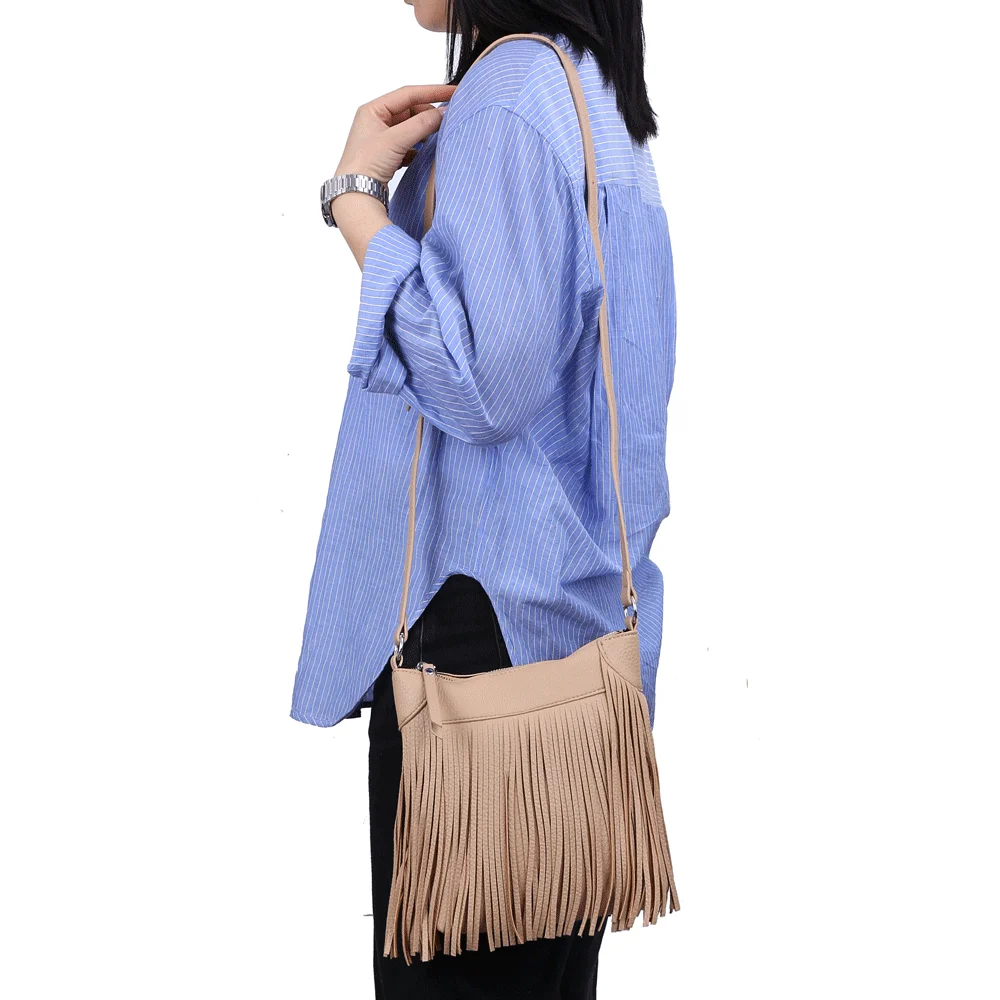 Spring Cute Mini Shoulder Bag, Fashion Messenger Bag with Long Fringes, Vegan Leather Crossbody Bags for Women