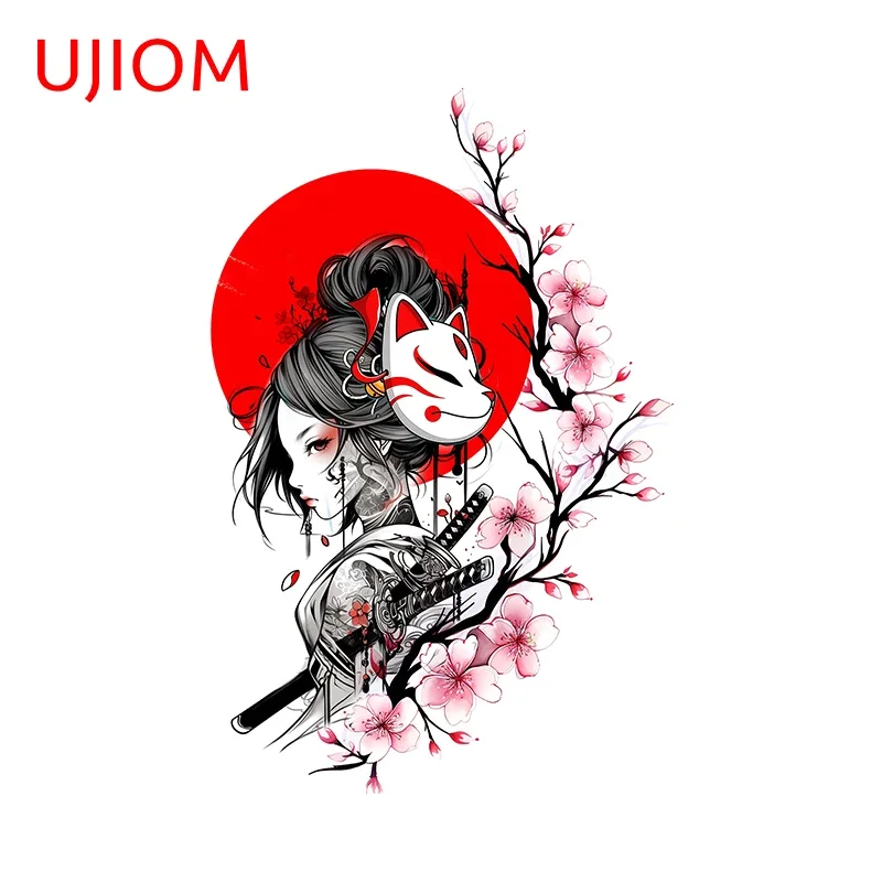 ملصق حائط UJIOM Samurai Geisha رقيق وجميل ورائع قناع كيتون جرافيك ملصق فينيل لتزيين الغرفة