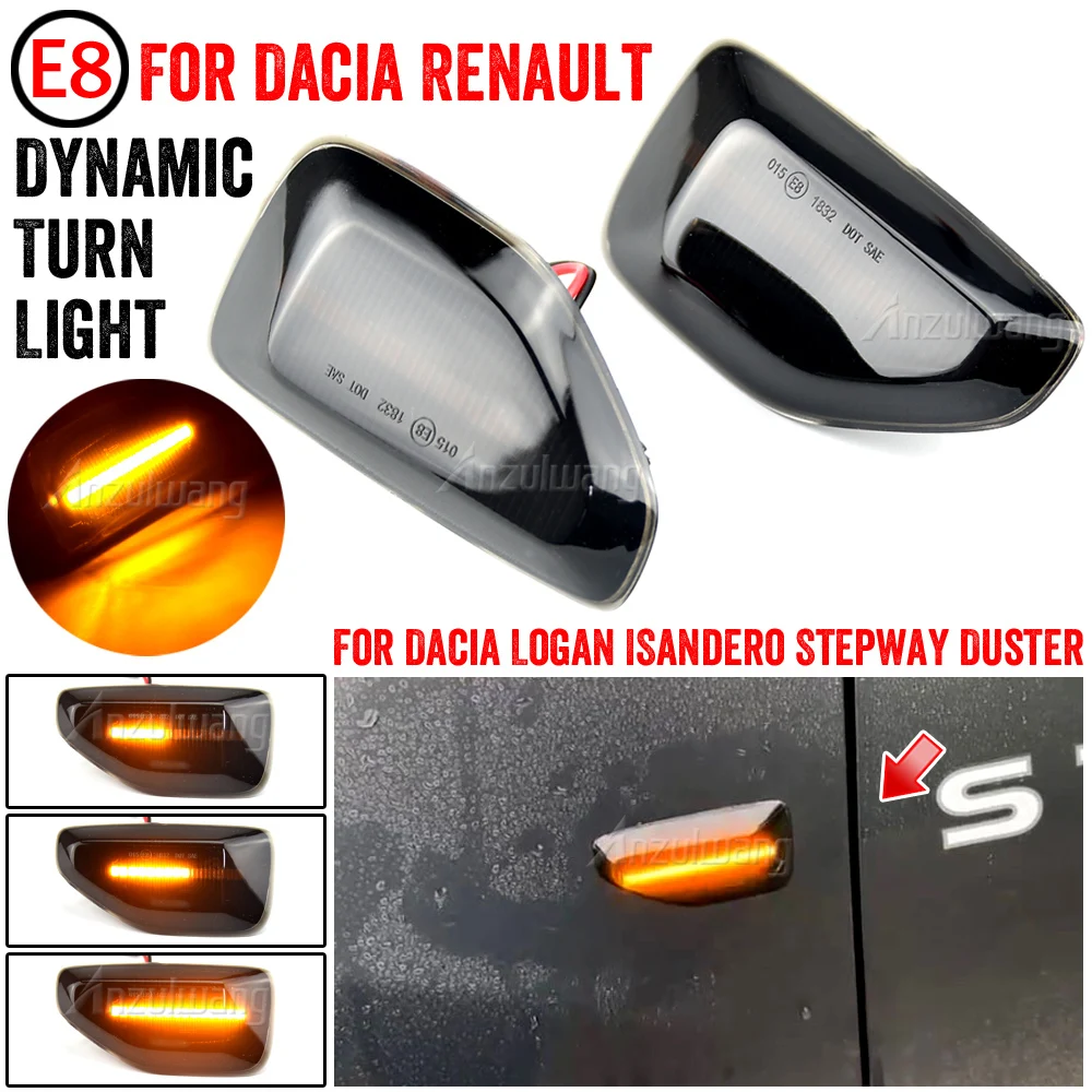 

Error Free For Renault Sandero Stepway Duster LED Dynamic Side Marker Light Arrow Turn Signal Blinker Lamps 2Pcs