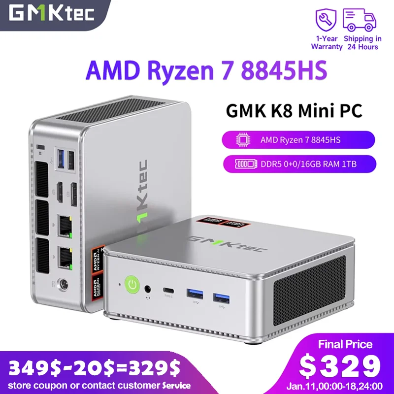 GMKtec NucBox K8 AMD Ryzen 7 8845HS DDR5 0+0/16GB RAM 1TB ミニPC